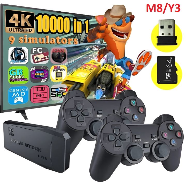 Wireless Retro Game Console, Hdmi game stick Plug and Play Video Game Stick Built in 64gb 20,000 Games, 9 Classic Emulators, 4K High Definition HDMI Output for TV with Dual 2.4G Wireless Controllers