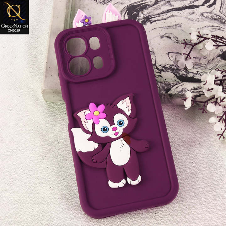 Oppo_ A6 4G Cover - Maroon - 3D Cute Cartoon Characters Soft Silicone Case with Camera Protection