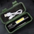 USB Rechargeable Waterproof Zoomable LED Flashlight Torch Tial Clip - Telescopic Zoom Torch Mini LED Light & Cable. 