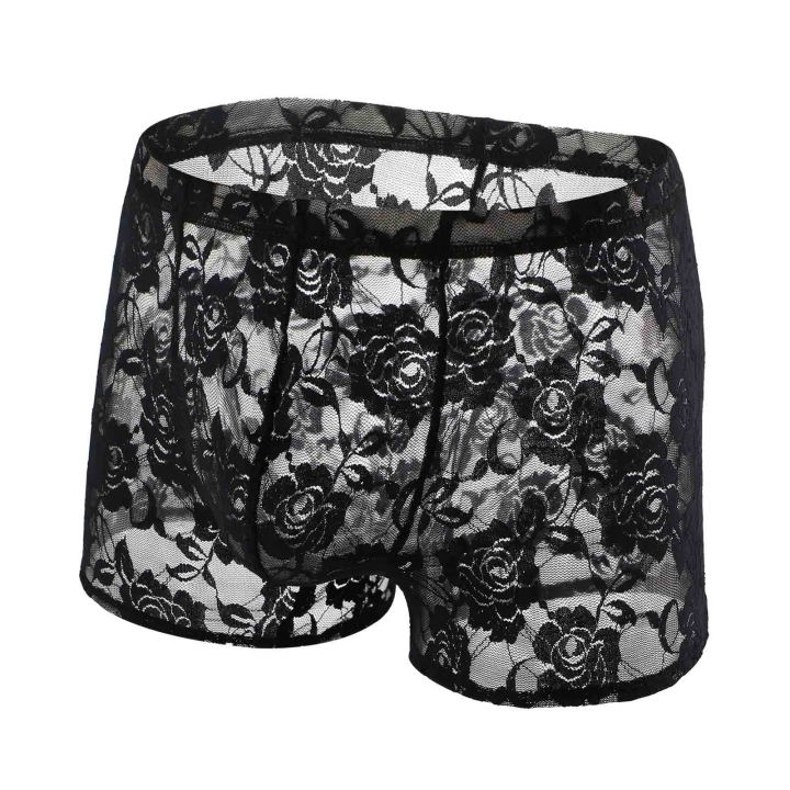 【PeacemPeace】 CLEVER-MENMODE Lace Underwear Men Sexy See Through Panties Boxers Penis Pouch Long Leg Mesh Transparent Underpants Boxer Shorts