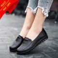 PU Light Leather For Women Casual Flat Ladies Shoes Nurse Soft Peas Loafer Flats 35-41. 