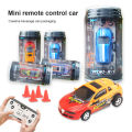 Mini Remote Control Soda Can Car 4 Channel With Front And Back Lights - 2.4GHz - Car Size Approx. 8cm - Blue. 