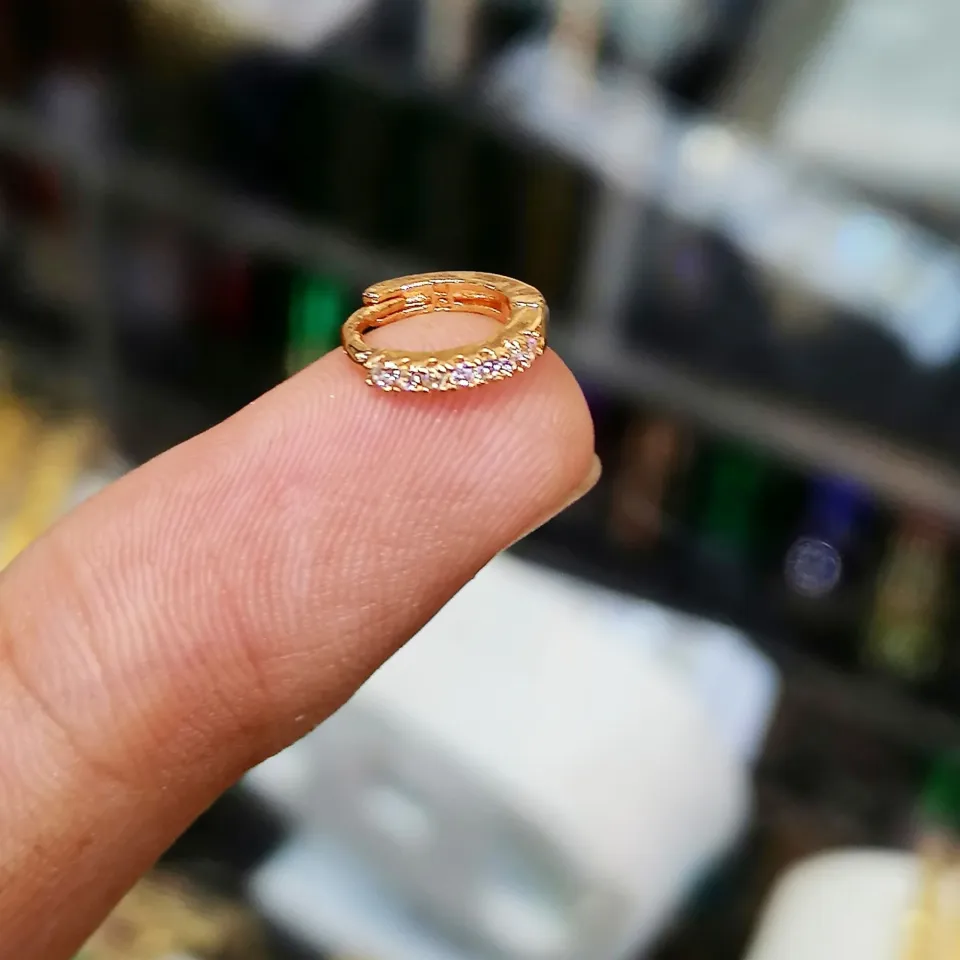 Gold, Silver, Rose Gold Dainty 20G Pave Nose Ring (Piercing