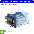 8 Pin 12A Coil 12V DC Power Relay and PTF08A Screw Terminals Base 12V Contact DPDT General Purpose Relay 8 pins double pole double through relay by Electrica. 
