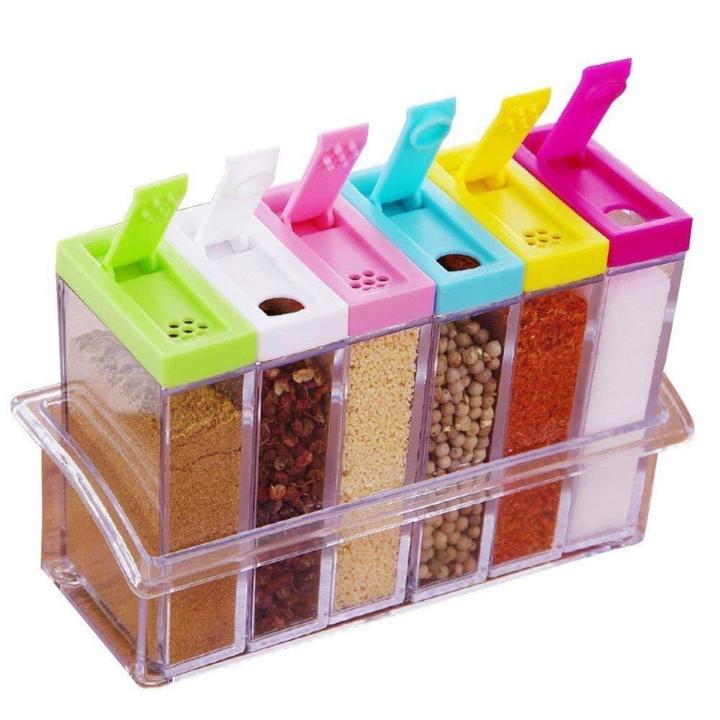 Kitchen Plastic Spice Jars Masala Rack Box Easy Flow Storage