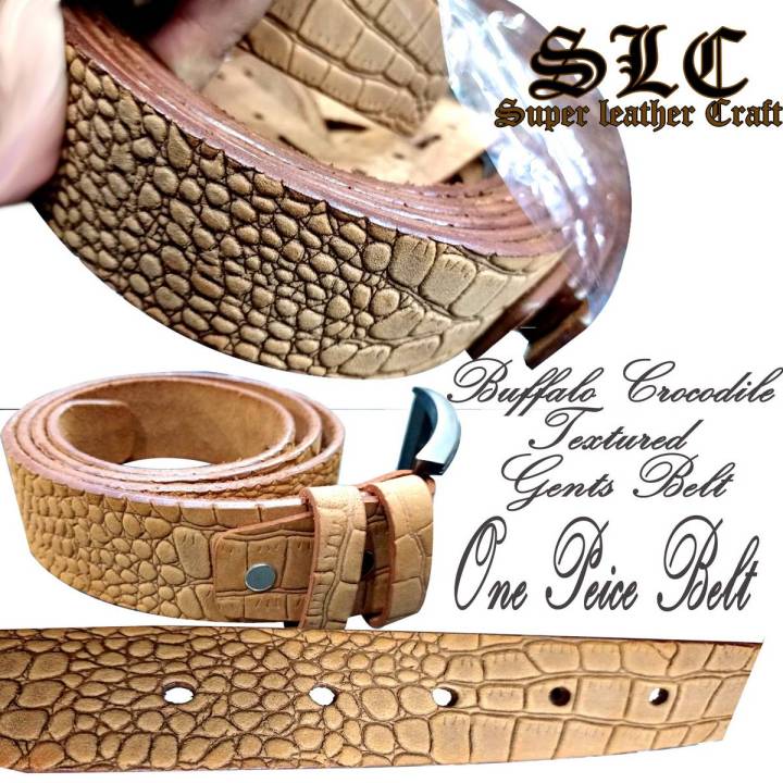 Men's Animal Print Textured Leather Belt Buffalo Leather Pin Buckle--Super Leather Craft--