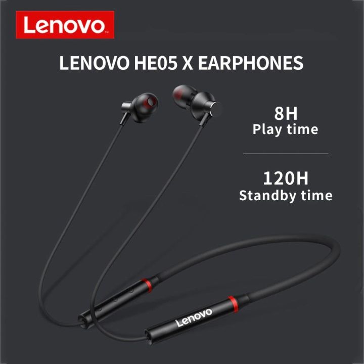 Lenovo HE05X Bluetooth 5.0 Earphones Waterproof Wireless HIFI Sound Magnetic Neckband Headset Sports Headphones
