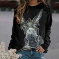 G&H Women Fashion Autumn Long Sleeve Pullover Blouse Donkey Print Loose Sweatshirt. 