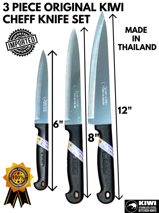 3 PIECE KIWI CHEFF KNIFE SET-PROFESSIONAL KIWI KNIFE 188 MODEL-MADE IN THAILAND KIWI KNIFE SET FOR PROFESSIONAL CHEFFS USE AND KITCHEN USE-IMPORTED KNIFES SET-IMPORTED KIWI KNIFES FOR MEAT AND VEGETABLE CUTTING IPROFESSIONAL RESTAUTANT USE KIWI KNIFE
