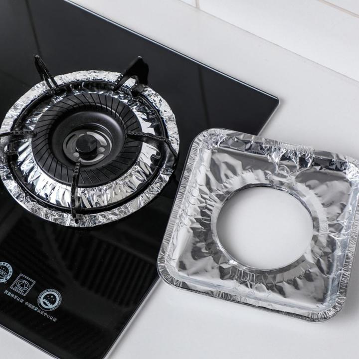 10Pcs/Set Aluminum Foil Stove Burner Protector Cover Square Round Oven Stove Top Oil Proof Cleaning Pad
