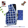 Saraiki Multani Blue White Black Ajrak Waist Coat Koti for Girls & Women Embroidered Waistcoat by ZENZ Pakistani Traditional & Cultural Wear. 