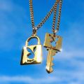 Hot Kpop Bunny-Playboy Necklace Lock And Key Rabbit Pendant Necklace Jewelry. 