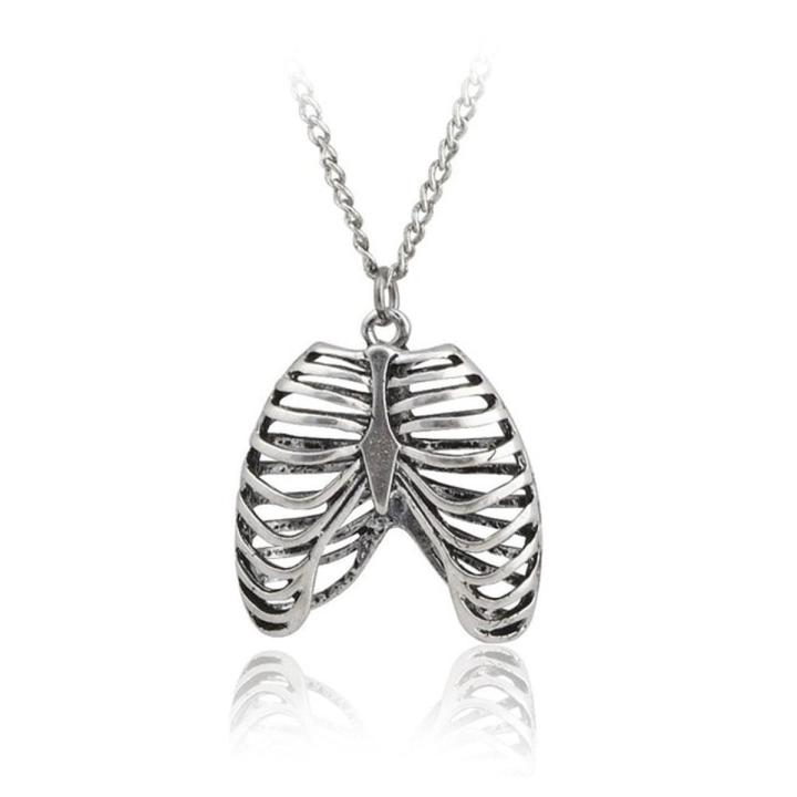 Gothic Vinage Rib Cage Necklace Anatomical Skeleton Heart Goth Punk Pendant Necklace Jewelry For Men/women