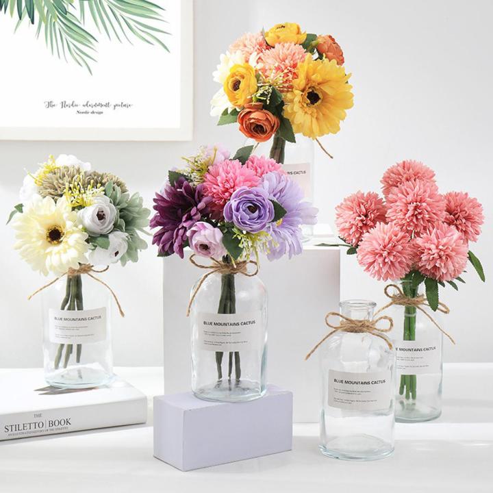 1 Bouquet Artificial Silk Rose Gypsophila Lily Dandelion Peony Flower Branch For Wedding Home Decoration Gift