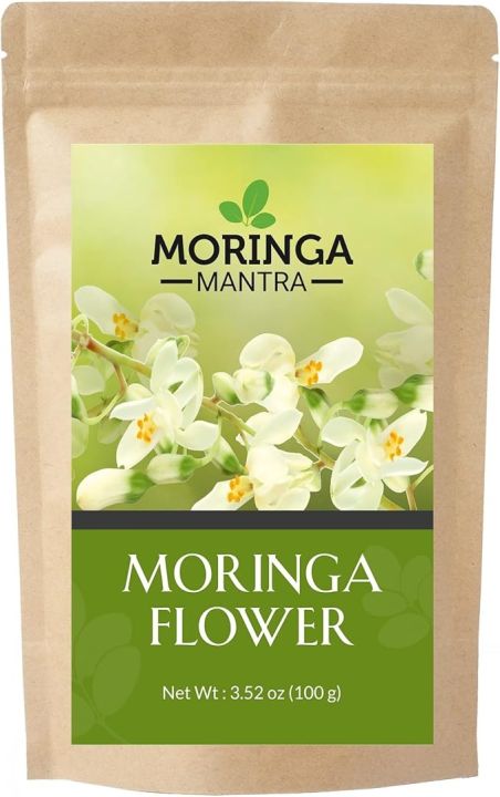 Moringa Mantra Dried Moringa Flower Tea 100g, Organically Grown, Used for Herbal Loose Leaf Tea Preparation
