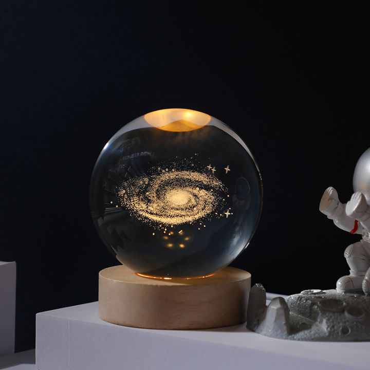 Crystal ball Crystal Astronaut Planet Globe 3D Laser Engraved Solar System Ball with Touch Switch LED Light Base Astronomy Gif for Living Room Bedrooms Office (6cm ball + base)
