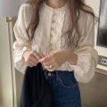 2024 New High-Grade White Shirt Women's Autumn New Lace Lacework round-Neck Small Shirt Loose Long Sleeve Top Women's. 