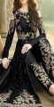 Ladies Chiffon CrinKle Embroidered Dress ZR-27 Black Unstitched. 