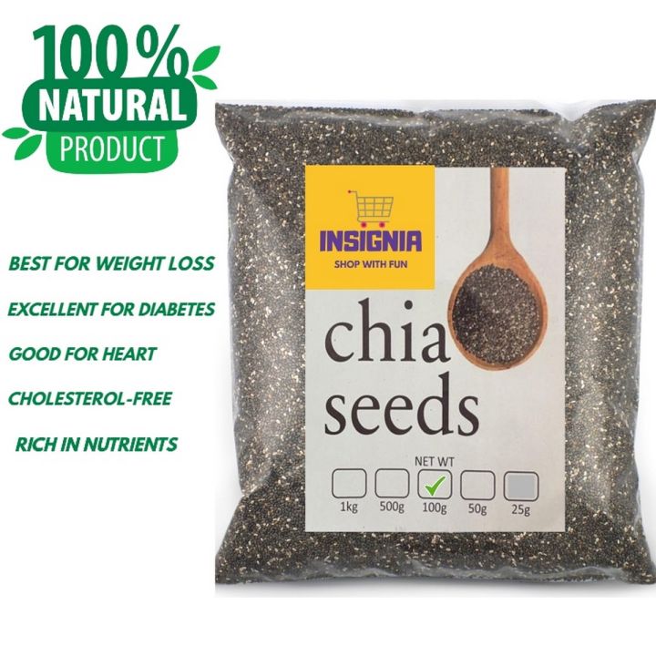 Organic Chia Seeds For Weight Loss 100gm / Fresh Chia Seeds Rich In Vitamins Omega & Calcium For Health And Beauty