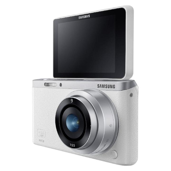 Samsung NX Mini 20.5MP CMOS Smart WiFi & NFC Mirrorless Digital Camera with 9mm Lens and 3 Flip Up LCD Touch Screen (White)