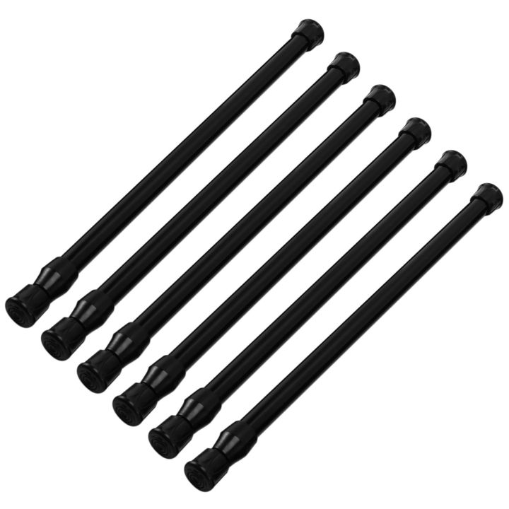 Small Tension Rods for Cabinets Cupboard Bars for RV Closets Refrigerator, Spring Rods 11.8 to 19.6 Inches, 6 Packs (Black)