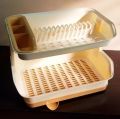 Rack, 2 Steps Plate Rack (With Water Drainer) two tier plate rack dish rack kitchen storage rack kitchen dish drying rack kitchen organizer utensils drying rack ( Color SKIN and GREY length 20 inch height 14 inch width 13 inch). 