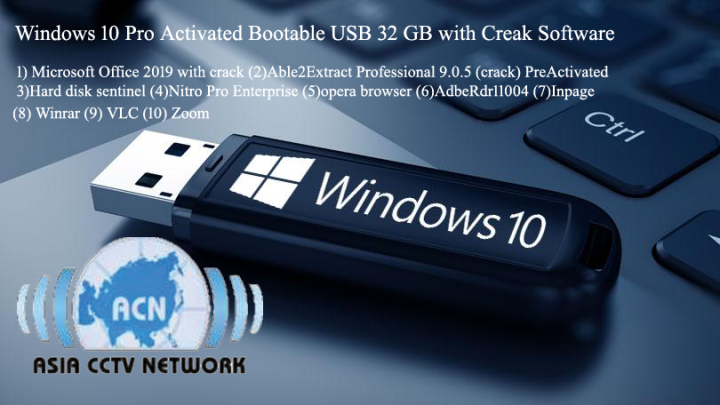 Windows 10 Pro 64bit Activated USB 32 GB/Flash Drive with crack 9 software