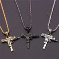 Mens Black Chain Necklace High Quality Stainless steel Uzi toy gun Pendant. 