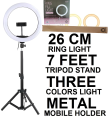 26CM/36CM Selfie LED Ring Light with 7ft Tripod Stand Mobile Phone Holder 26 CM ringlight 7 feet tripod stand 3 Modes RingLight Vlogging Light Mobile Phone Photography Light - JM Jadoon. 