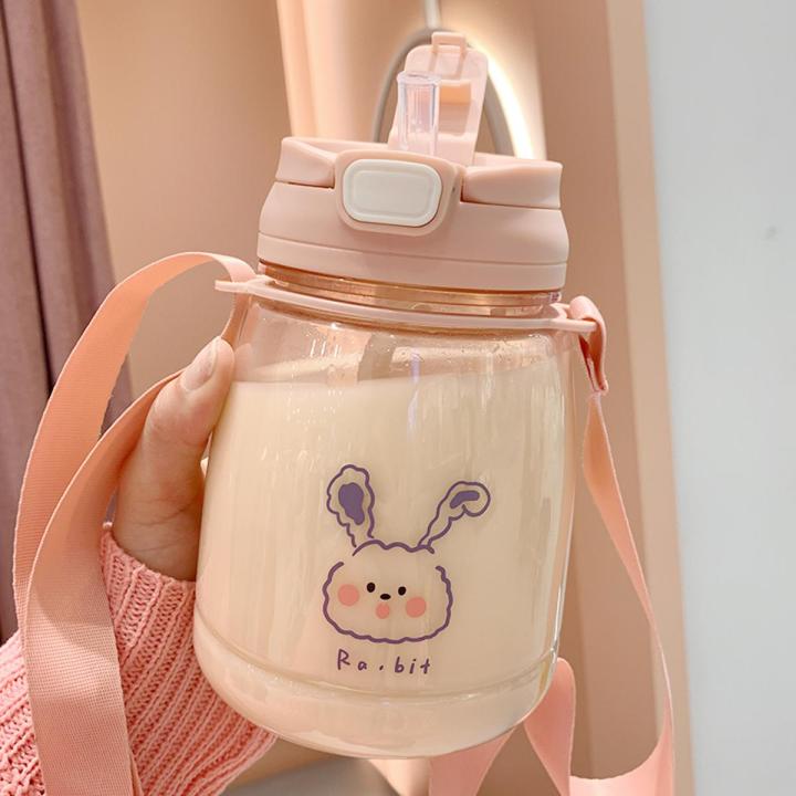 Bocaiya water cup female super large capacity 1000ml with straw sports plastic cup summer large cute water bottle