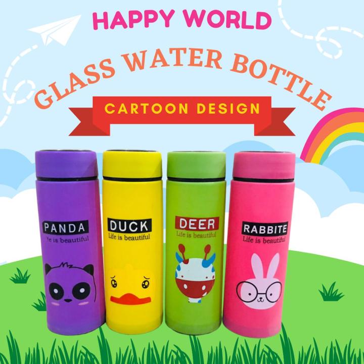 Water Bottle Cartoons Character 450ml Glass Water Bottle For Kids (Multicolor 1 piece)
