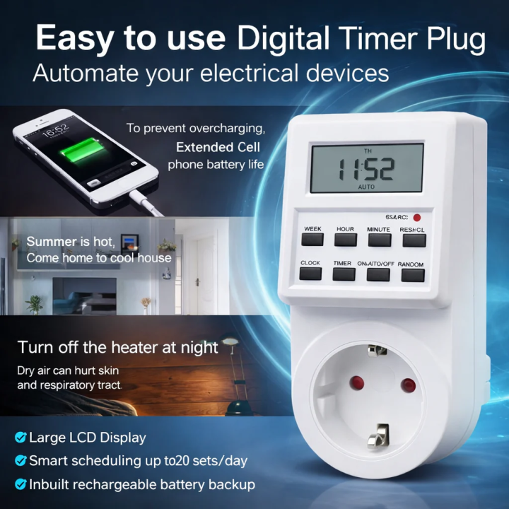 Heavy Duty 16A 3600W 220V Digital Time Switch Weekly Programmable ...