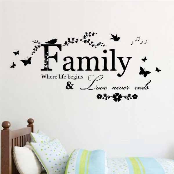 Family Where Life Begins & Love Never Ends Wall Art Sticker Quote Bedroom Living Room ( 18 X 30 Inches)