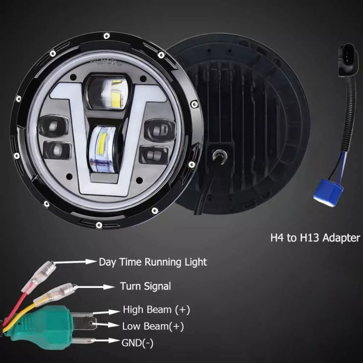 7%20Inch%20V%20Shape%20Ultra%20Bright%2060%20Watts%20LED%20Headlight%20With%20Dual%20Color%20DRL%20Yellow/White%20For%20Jeeps,%20Cars,%20Motorcycle-%204%20Working%20Modes%20-%20Top%20Rated%20Product%20-%20Universal%20Fitment%20-%20Image%203