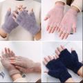 Girls Soft Half Finger Gloves Plush Fingerless Gloves.. 