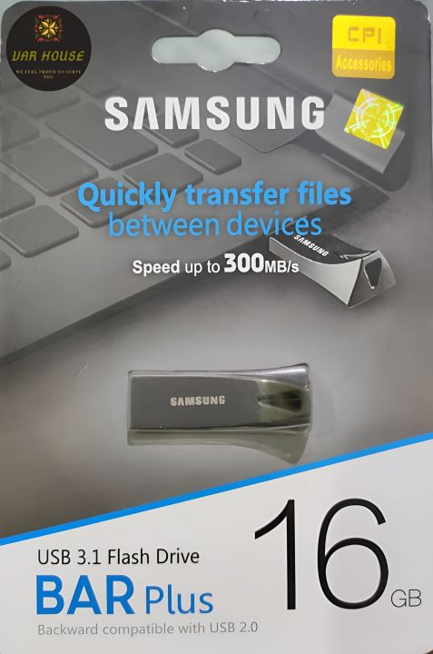 Samsung BAR Plus 16GB USB 3.1 High-Speed Flash Drive for Data Transfer - Compact Metal Memory Stick, Portable Storage Device, Shockproof  USB Portal for Laptops, PCs, Smart TVs, and Gaming Consoles