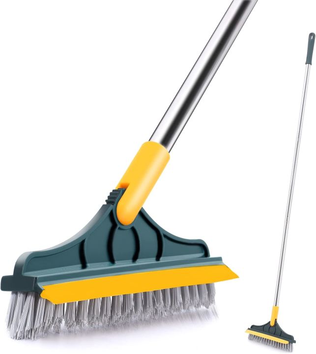 Floor Scrub Brush with Long Handle, Adjustable Magic Broom Brush 2 in 1 Cleaning Scrub Brush 120 Degree Triangular Rotating Brush Head Removable Crevice Cleaning Brush with Squeegee By NAYAB GAGETS