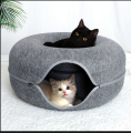 Donut Cat Tunnel Bed Pets House Natural Felt Pet Cat Cave Interactive Toys Round Wool Felt Pet Bed Cat Training Toy Cat House. 