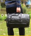 Black PU Leather Large Handbag Travel Duffle Gym Luggage Bag Tote Shoulder Bag with detachable long strap. 