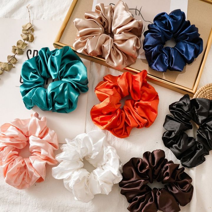 PREMIUM Silk Satin Scrunchies, Pack of 3, Elastic Hair Bands for Girls,