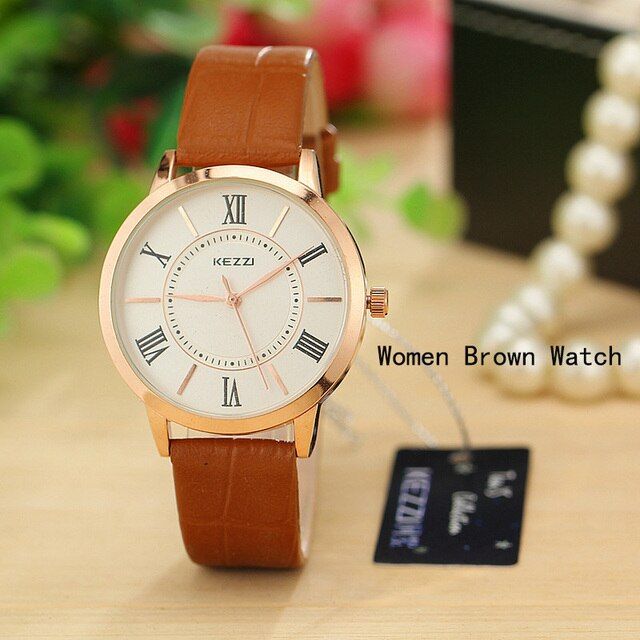 Kezzi Brand Leather Strap Quartz Watch Casual Skull Dial Japan Movement Waterproof Ladies Watches Men Clock