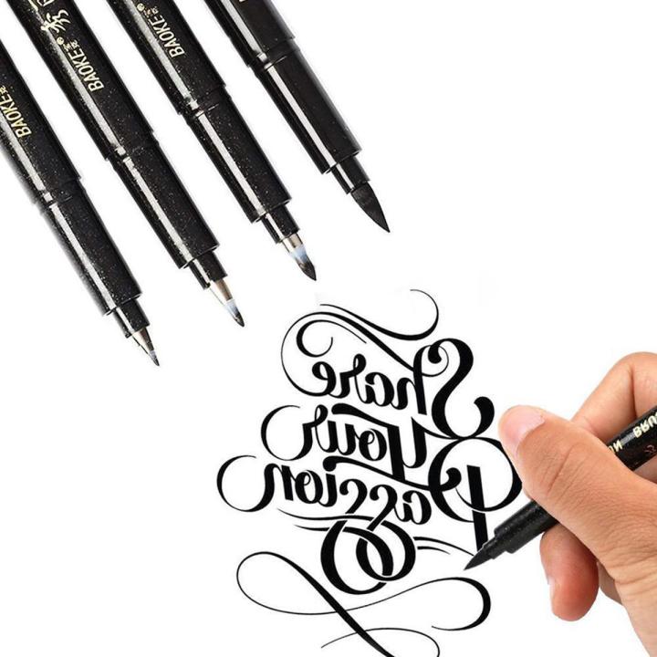 RHS Online 4PCS Calligraphy Pen Set Black Calligraphy Ink Pen Art Marker Set for Beginners Writing Drawing