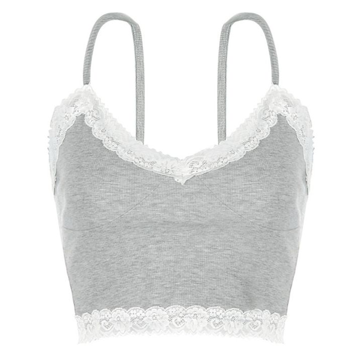 Summer Women's Camisole Sleeveless Backless Lace Ribbed Y2K  Knit Crop Cami Top Casual Spaghetti Strap Solid Camis