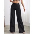 Highwaist Black Wide Leg Denim Jeans for Women - Stylish, Comfortable, Flattering Fit. 