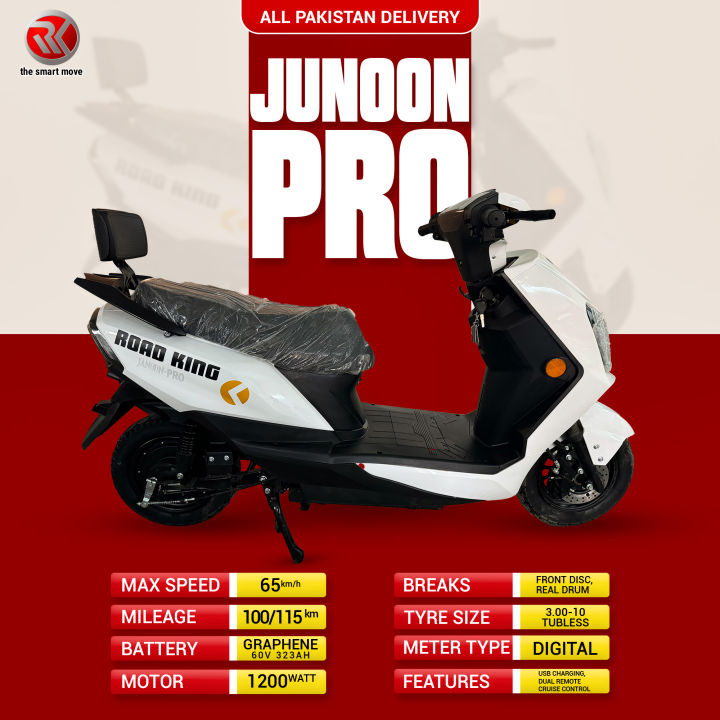 Road King Junoon Pro Electric Scooter - 1200W Motor, Graphene Battery, 65 km/h Speed, Digital Meter