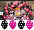 15 Pink & Black Polka Dots Large Size Balloons Pack For Birthday - anniversary and Wedding Decoration. 