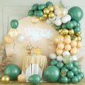 40 Balloons Garland Set With Olive Green Balloons - Skin Color Latex - Confity Balloons and White Balloons Pack Complete Birthday , Anniversary Balloons Decoration Set With Metallic Golden Balloons. 