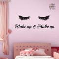 Jade Gallery Caspia Wake up And Make up Lashes Wall Decal Sticker Vinyl 24 X 8 Inches Wall Decor decoration Stickers For girls bedroom spa beauty salon parlor fashion women Black color. 