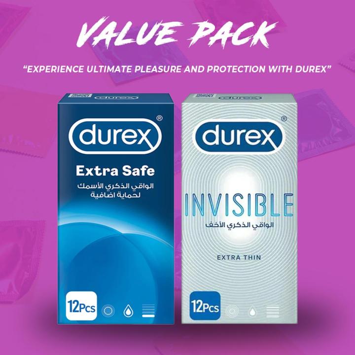 Durex Pack of 2 - Durex Invisible Extra Thin Condoms 12's + Durex Extra Safe Thick Safety Condoms 12's