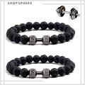 ShopSphere Black Dumbbell Bracelet Gym Bros Bracelet Volcanic Stone Adjustable Natural Stone Beads Bracelet Fitness Barbell Jewelry for Men. 